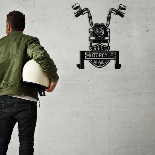 Motorcycle Helmet & Jacket Holder – Custom Metal Wall Art for Garages