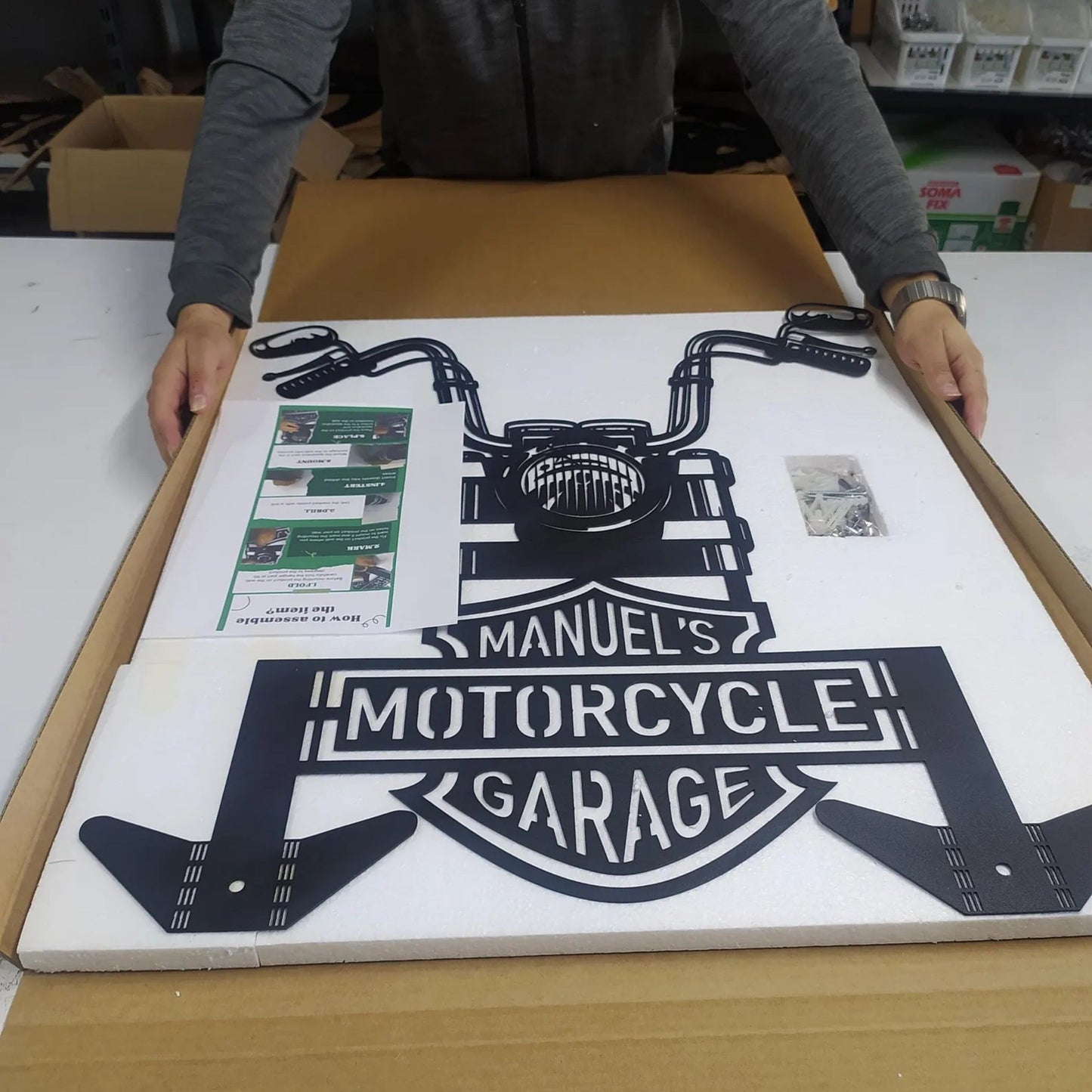 Motorcycle Helmet & Jacket Holder – Custom Metal Wall Art for Garages