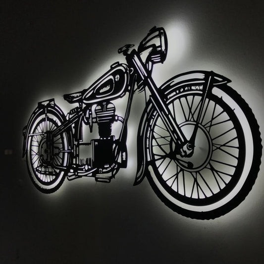 Vintage Motorcycle Wall Art – LED Cafe Racer Metal Decor