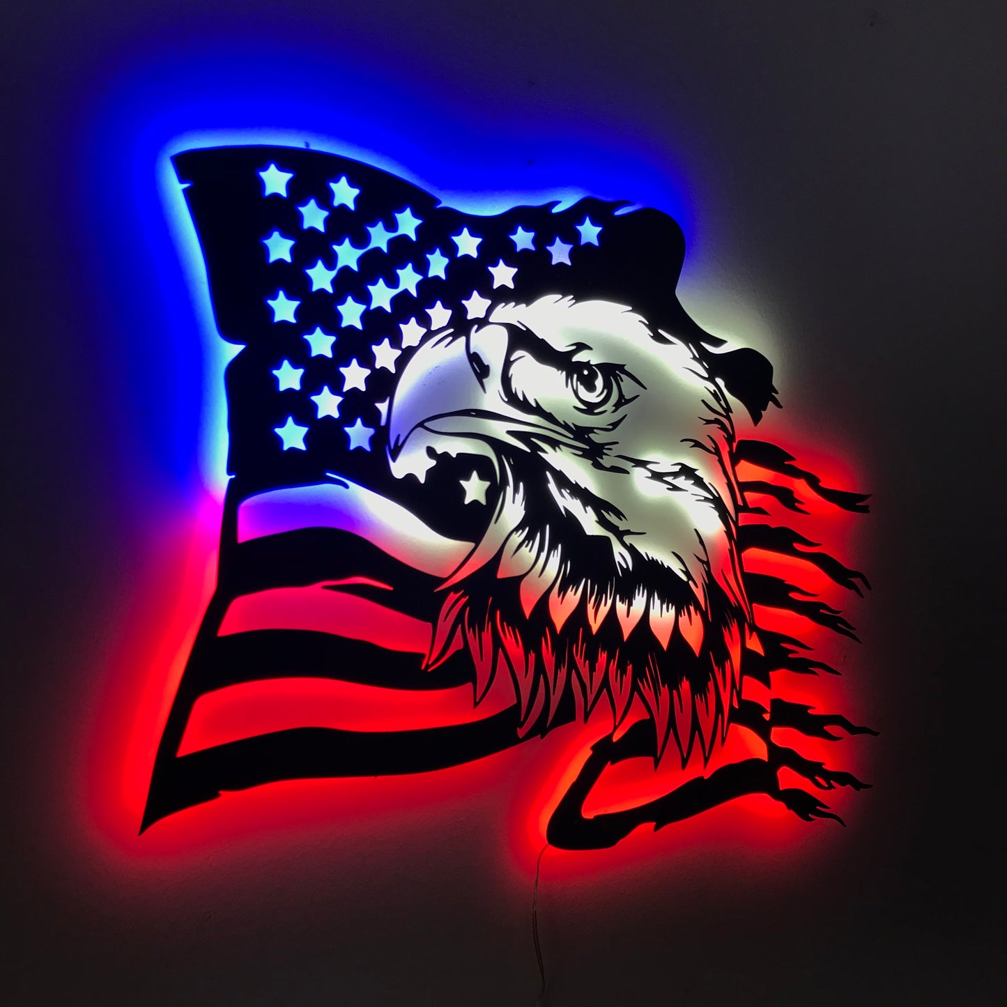 American Eagle Wall Art – USA Flag LED Metal Wall Decor