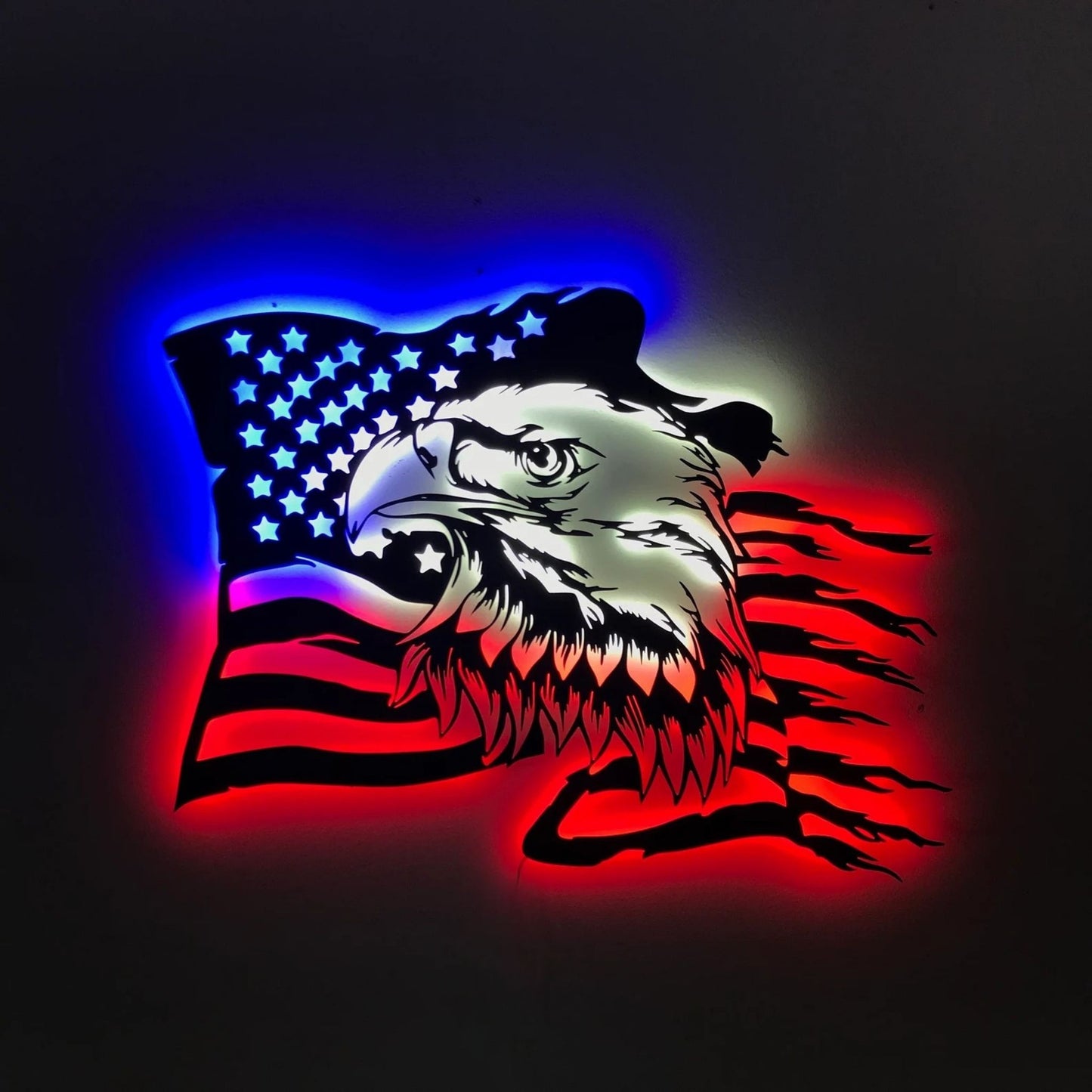 American Eagle Wall Art – USA Flag LED Metal Wall Decor