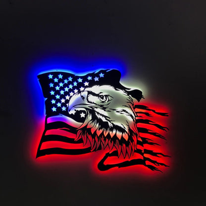 American Eagle Wall Art – USA Flag LED Metal Wall Decor