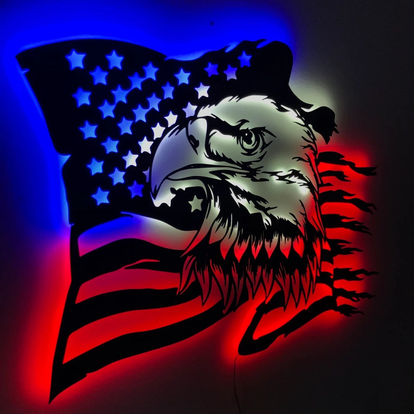 American Eagle Wall Art – USA Flag LED Metal Wall Decor