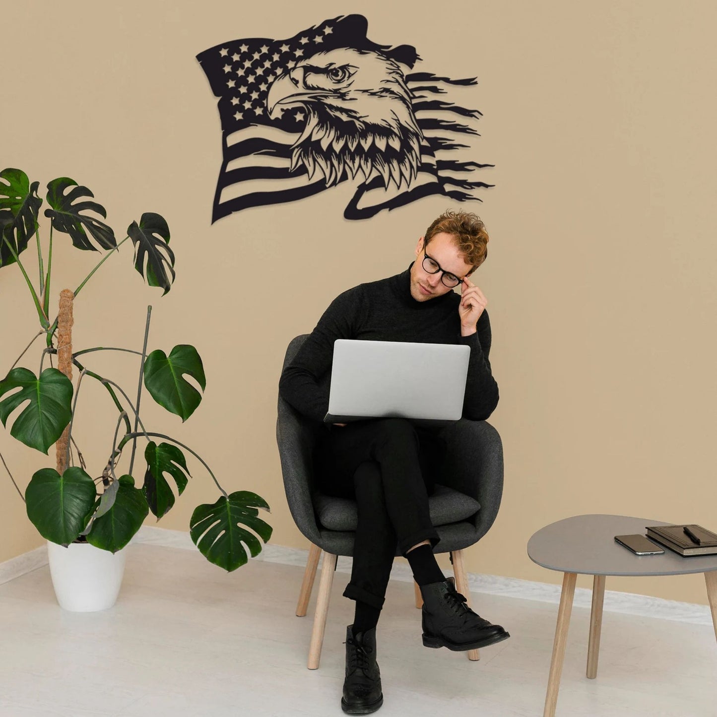 American Eagle Wall Art – USA Flag LED Metal Wall Decor