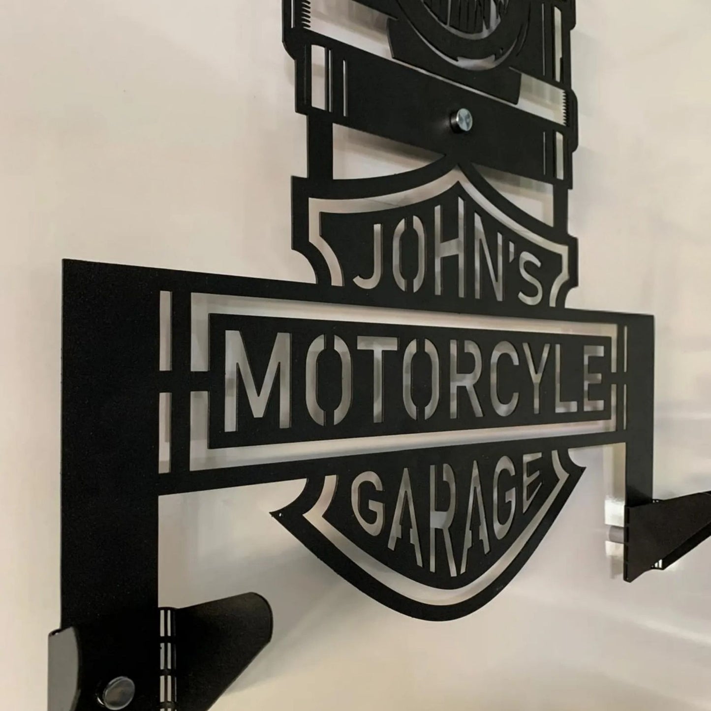 Motorcycle Helmet & Jacket Holder – Custom Metal Wall Art for Garages