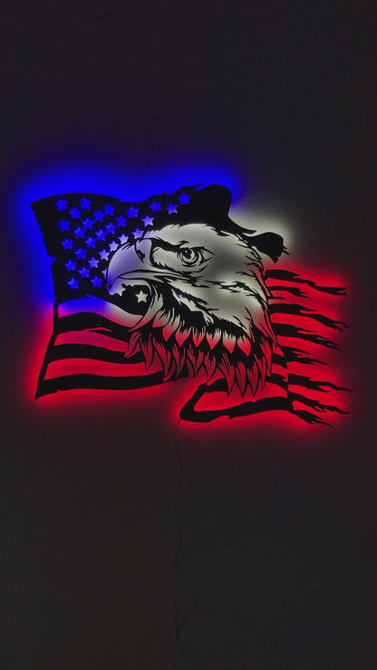American Eagle Wall Art – USA Flag LED Metal Wall Decor