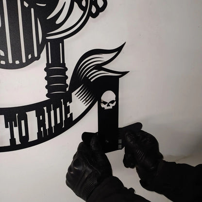 Skull Motorcycle Helmet Holder – Metal Wall Art Decor