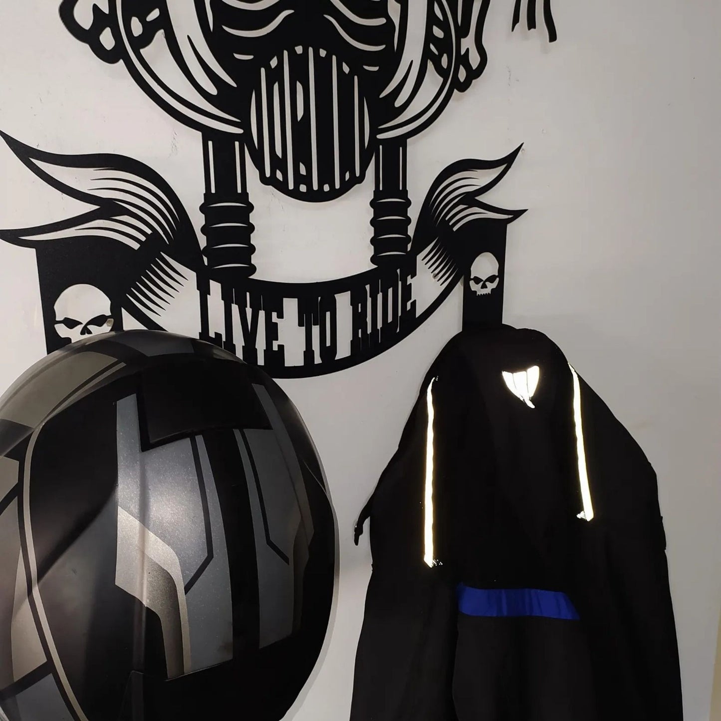 Skull Motorcycle Helmet Holder – Metal Wall Art Decor