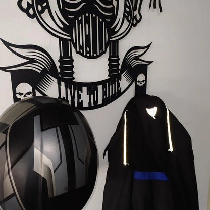 Skull Motorcycle Helmet Holder – Metal Wall Art Decor