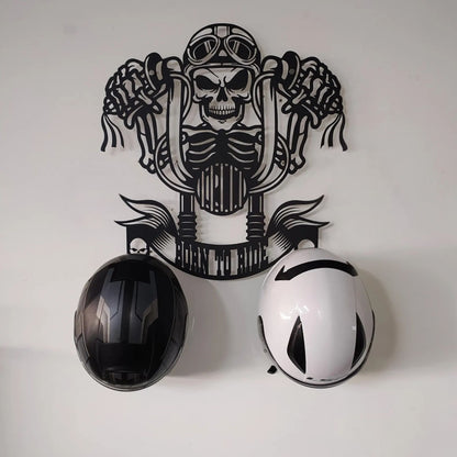 Skull Motorcycle Helmet Holder – Metal Wall Art Decor