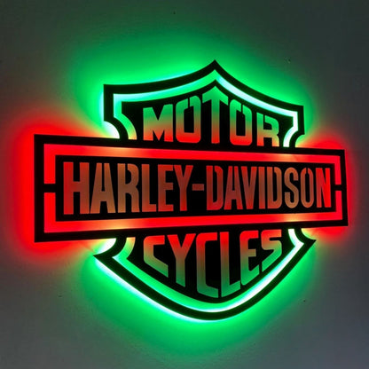 Harley Style Motorcycle LED Metal Wall Art Decor