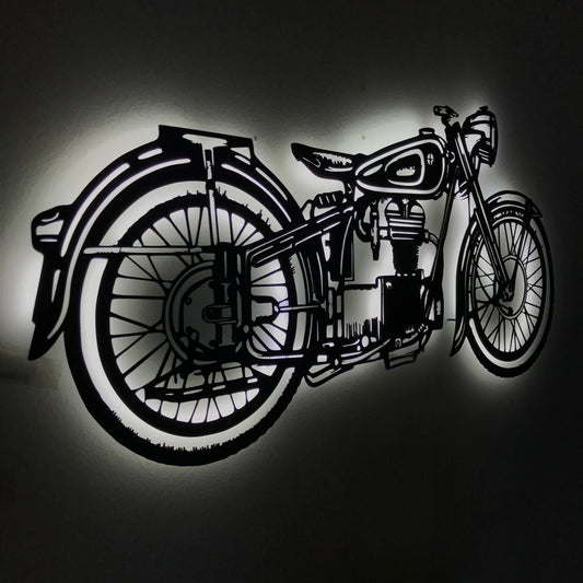 Vintage Motorcycle Wall Art – LED Cafe Racer Metal Decor
